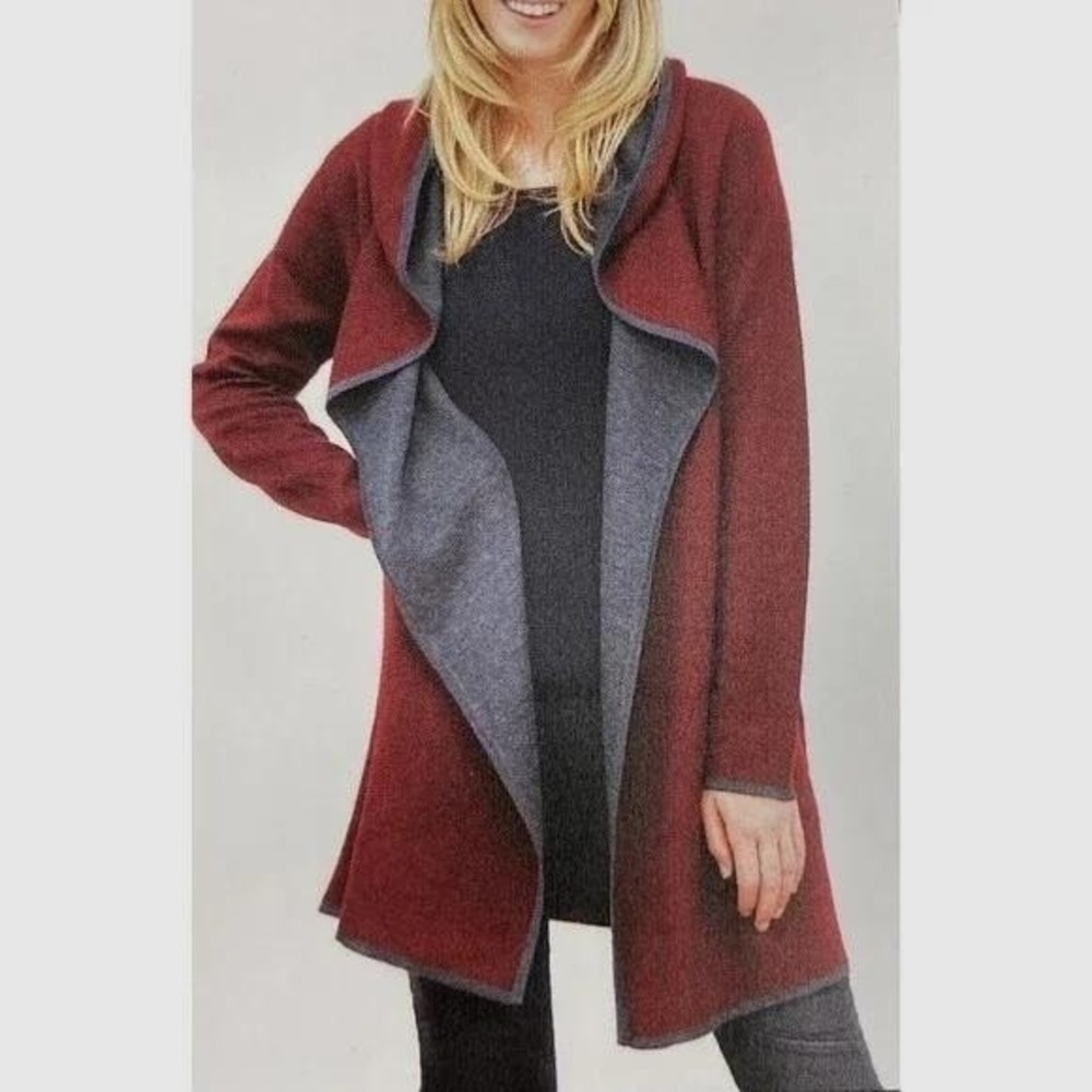 Blanc Noir Burgundy Wool Long Hooded Cardigan Sweater Women's Small Cozy Chic